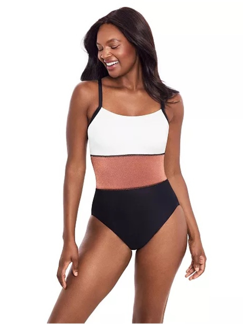Miraclesuit White, Rose Gold & Black Colorblock One-Piece Swimsuit